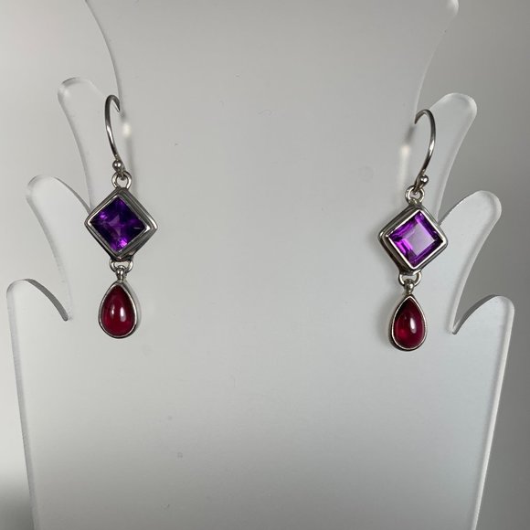 NWOT Silver Garnet Amethyst Dangling Earrings - Picture 2 of 3